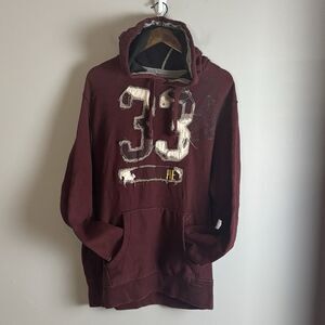 VINTAGE AMERICAN EAGLE Mens Maroon Graphic Y2K Hoodie Size X Heavy Drawstring